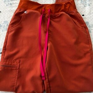Figs Women's Pants in Orange with Pink Drawstring